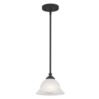 Livex Lighting Glass Shade 4256-04 North Port 1 Light Black Mini Pendant With White Alabaster Glass