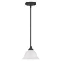 Livex Lighting Glass Shade 4256-04 North Port 1 Light Black Mini Pendant With White Alabaster Glass