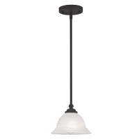 Livex Lighting Glass Shade 4256-04 North Port 1 Light Black Mini Pendant With White Alabaster Glass