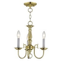 Livex Lighting 5013-02 Williamsburg 3 Light Polished Brass Hanging Lantern / Flush Mount Mini Chandelier.