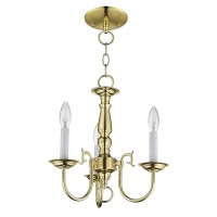 Livex Lighting 5013-02 Williamsburg 3 Light Polished Brass Hanging Lantern / Flush Mount Mini Chandelier.