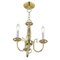 Livex Lighting 5013-02 Williamsburg 3 Light Polished Brass Hanging Lantern / Flush Mount Mini Chandelier.