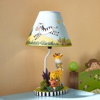 Fantasy Fields - Sunny Safari Animals Thematic Kids Table Lamp, For Girls & Boys Rooms With Printed Zebra Lampshade & Sculpted Monkey, Giraffe, & Tiger Base, Jungle Lamp For Nurseries & Baby Rooms