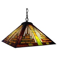 Chloe Lighting Ch231118G-Dpd2 Tiffany-Style Mission 2-Light Ceiling Pendant Fixture With Shade, 8.5 X 16 X 16