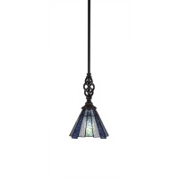 Elegante Mini Pendant With Hang Straight Swivel Shown In Dark Granite Finish With 7 Sea Ice Art Glass