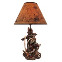 21 Inch Pirate Skeleton Caribbean Table Lamp With Treasure Map Shade Nautical Desk Light Beach Home Decor