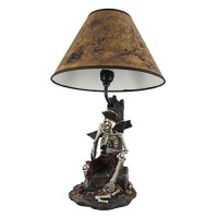 21 Inch Pirate Skeleton Caribbean Table Lamp With Treasure Map Shade Nautical Desk Light Beach Home Decor