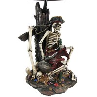 21 Inch Pirate Skeleton Caribbean Table Lamp With Treasure Map Shade Nautical Desk Light Beach Home Decor