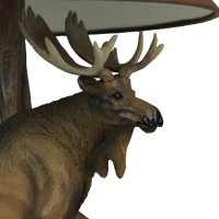 North American Bull Moose Table Lamp With A 12-Inch Diameter Forest Print Shade- Wildlife Decor - Perfect For Living Rooms, Cabins, And Bedrooms - 20 Inches Tall