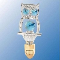 Chrome Large Hooded Owl Night Light - Blue Swarovski Crystal