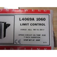 Honeywell L4069A-1060 Fan Limit Control, Adjustable Range 180-250 Degrees F, 7In Insertion, Open Circuit, Stop Set At 200 Degrees F