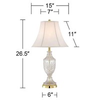 Regency Hill Traditional Glam Style Table Lamp 265 High Cut Glass Urn Brass Gold Metal Clear White Cream Bell Glass Shade Decor For Living Room Bedroom House Bedside Nightstand Home