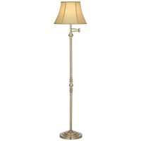 Regency Hill Montebello Traditional Adjustable Swing Arm Floor Lamp Standing 60 Tall Antique Brass Metal Column Golden Tan Bell Shade For Living Room Reading House Family Bedroom Home