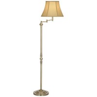 Regency Hill Montebello Traditional Adjustable Swing Arm Floor Lamp Standing 60 Tall Antique Brass Metal Column Golden Tan Bell Shade For Living Room Reading House Family Bedroom Home