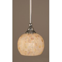 Stem Mini Pendant With Hang Straight Swivel Shown In Chrome Finish With 6 Mystic Seashell Glass