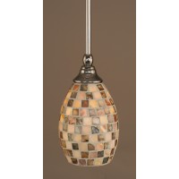 Stem Mini Pendant With Hang Straight Swivel Shown In Chrome Finish With 5 Sea Haze Seashell Glass