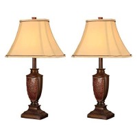 Kings Brand Fabric Shade Table Lamps, Brushed Red Finish, Set Of 2