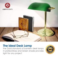 Lightaccents Traditional Bankers Desk Lamp With Green Glass Shade And Nickel Finish - Classic Study Light Perfect For Office And Home Workspace - Elegant Small Banker Lamp For Reading