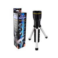 Perfect to keep in trunks garages and homes this unique tripod LED flashlight allows for handsfree use and easily converts to a handheld flashlight by folding it into itself Features an adjustable head to enable precise light and an ergonomic nonslip hand