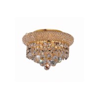 Elegant Lighting 1800F10G/Rc Royal Cut Clear Crystal Primo 3-Light, Single-Tier Flush Mount Crystal Chandelier, Finished In Gold With Clear Crystals