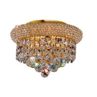 Elegant Lighting 1800F10G/Rc Royal Cut Clear Crystal Primo 3-Light, Single-Tier Flush Mount Crystal Chandelier, Finished In Gold With Clear Crystals