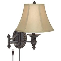 Godia French Country Indoor Swing Arm Wall Lamp Bronze Plug-In Light Fixture Dimmable Beige Softback Bell Shade For Bedroom Bedside House Reading Living Room Home Hallway Dining - Barnes And Ivy