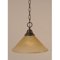 Chain Hung Pendant Shown In Dark Granite Finish With 12 Amber Crystal Glass