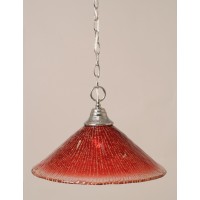 Chain Hung Pendant Shown In Chrome Finish With 16 Raspberry Crystal Glass