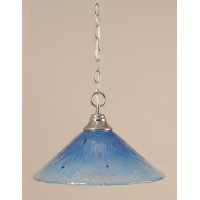 Chain Hung Pendant Shown In Chrome Finish With 16 Teal Crystal Glass