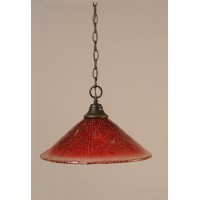 Chain Hung Pendant Shown In Dark Granite Finish With 16 Raspberry Crystal Glass