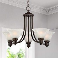 Design Classics Lighting Modern Style Bronze Hanging 5 Light Chandelier With Alabaster Glass Shades