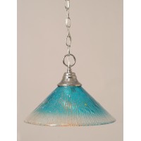 Chain Hung Pendant Shown In Chrome Finish With 12 Teal Crystal Glass