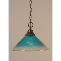 Chain Hung Pendant Shown In Dark Granite Finish With 12 Teal Crystal Glass