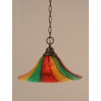 Chain Hung Pendant Shown In Dark Granite Finish With 16 Mardi Gras Glass