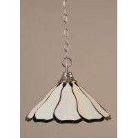 Chain Hung Pendant Shown In Chrome Finish With 16 Pearl & Black Flair Art Glass