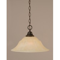 Chain Hung Pendant Shown In Dark Granite Finish With 16 Amber Marble Glass