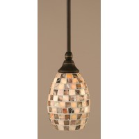 Stem Mini Pendant With Hang Straight Swivel Shown In Dark Granite Finish With 5 Sea Haze Seashell Glass