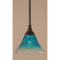 Stem Mini Pendant With Hang Straight Swivel Shown In Dark Granite Finish With 7 Teal Crystal Glass