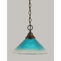 Chain Hung Pendant Shown In Bronze Finish With 12 Teal Crystal Glass