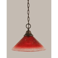 Chain Hung Pendant Shown In Bronze Finish With 12 Raspberry Crystal Glass