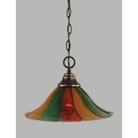 Chain Hung Pendant Shown In Black Copper Finish With 14 Mardi Gras Glass