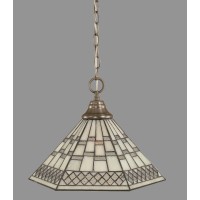 Chain Hung Pendant Shown In Brushed Nickel Finish With 16 Pearl & Black Art Glass