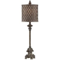 Regency Hill Traditional French Country Style Tall Buffet Table Lamp Beige Scroll Metal Lattice Candlestick Framed Cylinder Drum Shade Decor For Living Room House Home Entryway Dining Family