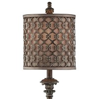 Regency Hill Traditional French Country Style Tall Buffet Table Lamp Beige Scroll Metal Lattice Candlestick Framed Cylinder Drum Shade Decor For Living Room House Home Entryway Dining Family