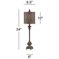 Regency Hill Traditional French Country Style Tall Buffet Table Lamp Beige Scroll Metal Lattice Candlestick Framed Cylinder Drum Shade Decor For Living Room House Home Entryway Dining Family