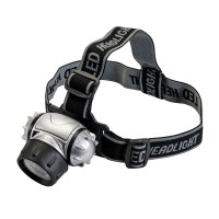 Practical multimode headlamp with 4 modes 4 LED power saver 8 LED 12 LED and 12 LED flashingAntislip headband keeps the headlamp firmly in placeBeam angle is adjustableWaterresistant50 lumen outputRequires 3 x AAA batteriesLength 50mm