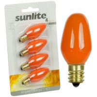 Sunlite 01232 7C7 Incandescent Bulb, 7 Watt, Candelabra E12 Base, C7 Small Night Light, Colored Bulb, Orange, 4 Count