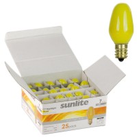 Sunlite 01265 7C7 Incandescent Bulb, 7 Watt, Candelabra E12 Base, C7 Small Night Light, Colored Bulb, Yellow, 25 Count