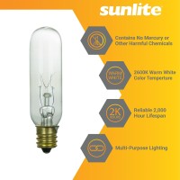 Sunlite 15T6/Cl Incandescent 15-Watt, Candelabra Based, T6 Tublular Bulb, Clear