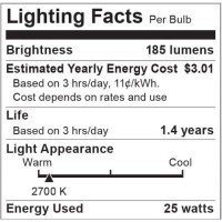 Satco S6040 25 Watt 185 Lumens A19 Incandescent Soft White 2700K Clear Light Bulb, 2-Pack